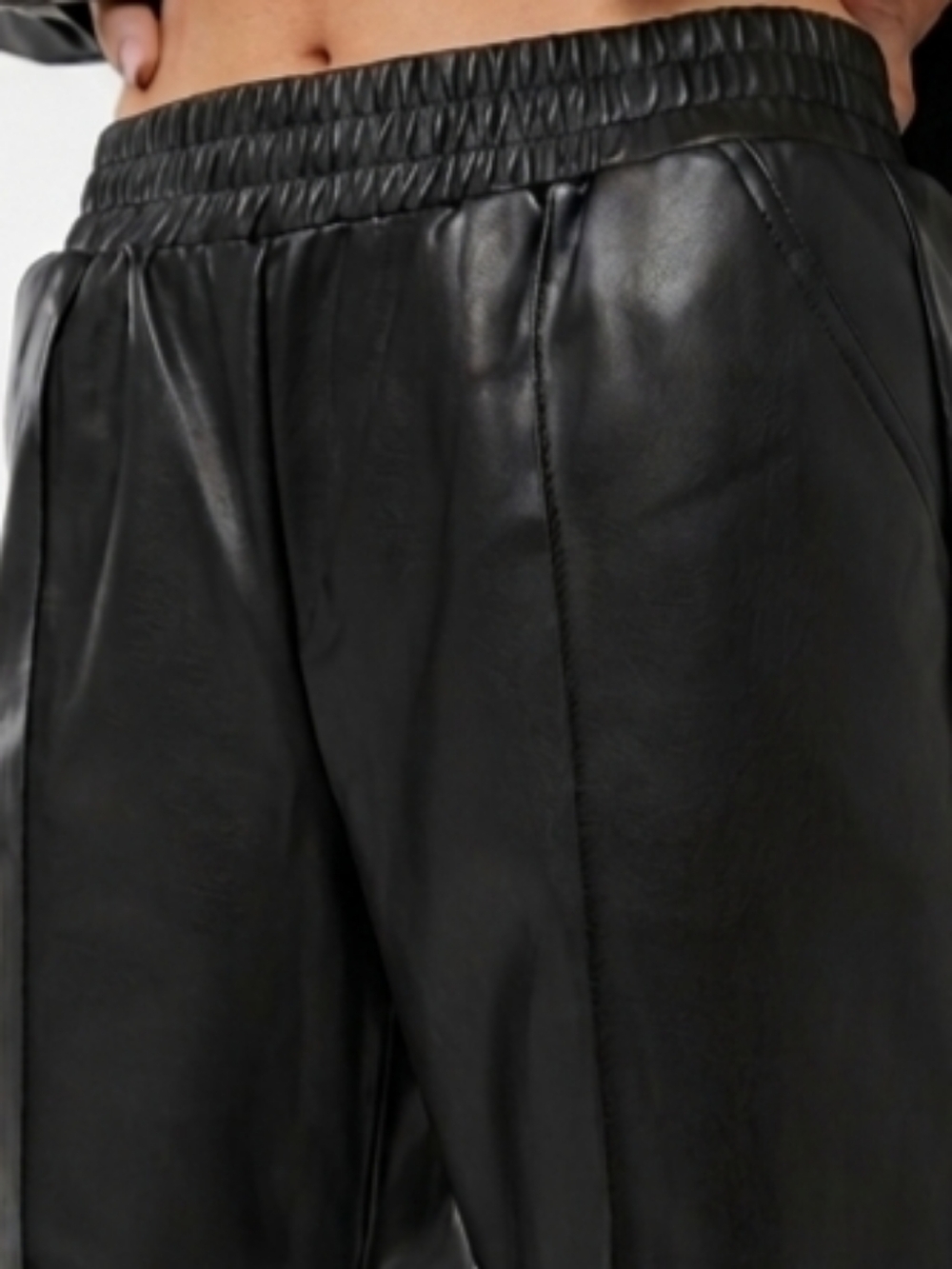 Ardene Black Faux Leather Elastic Waist Joggers Pants - XS